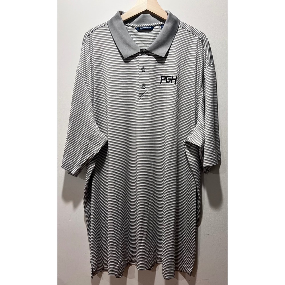 Men's Pittsburgh Pirates Cutter & Buck Gray Forge Eco Fine Line Stripe Polo 3XT